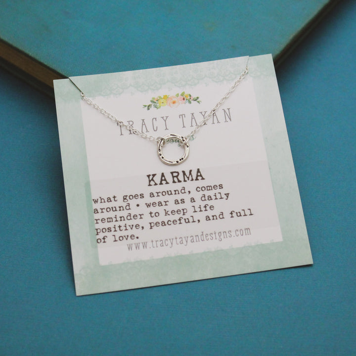 Karma Circle Necklace, Karma Necklace, Minimalist Karma Jewelry, Silver Textured Circle Ring Necklace, Gifts for Her, Yoga Jewelry, Karma