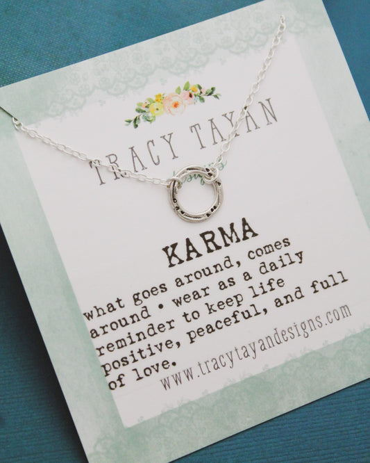 Karma Circle Necklace, Karma Necklace, Minimalist Karma Jewelry, Silver Textured Circle Ring Necklace, Gifts for Her, Yoga Jewelry, Karma