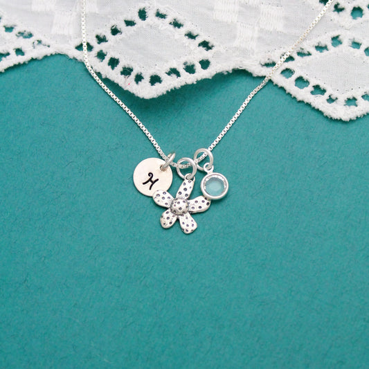 Initial and Cute Daisy Flower Necklace in Sterling Silver Hand Stamped Personalized Jewelry, Birthstone Jewelry for Her, Cute Daisy Necklace