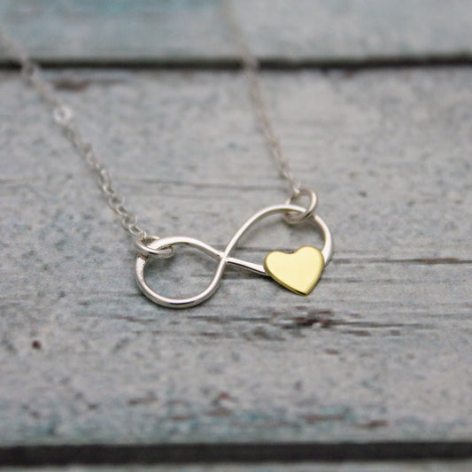 Infinite Love Necklace, Sterling Silver Bronze Necklace, Silver Infinity Heart Necklace, Infinity Heart Bar Necklace, Unique Gift for Her