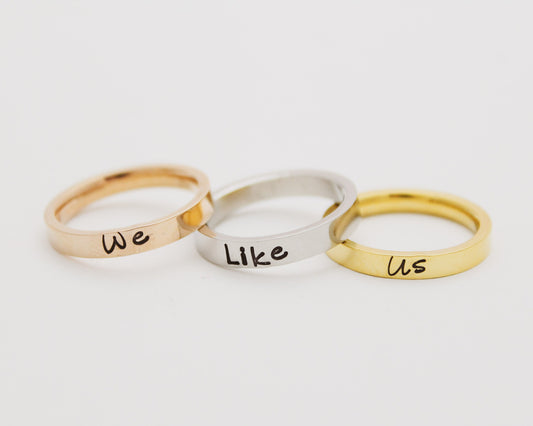 Personalized Stacking Ring Set, Mixed Metals Ring Set, Unique Hand Stamped Silver, Rose Gold, Gold Name Word Ring, Custom Personalized Ring