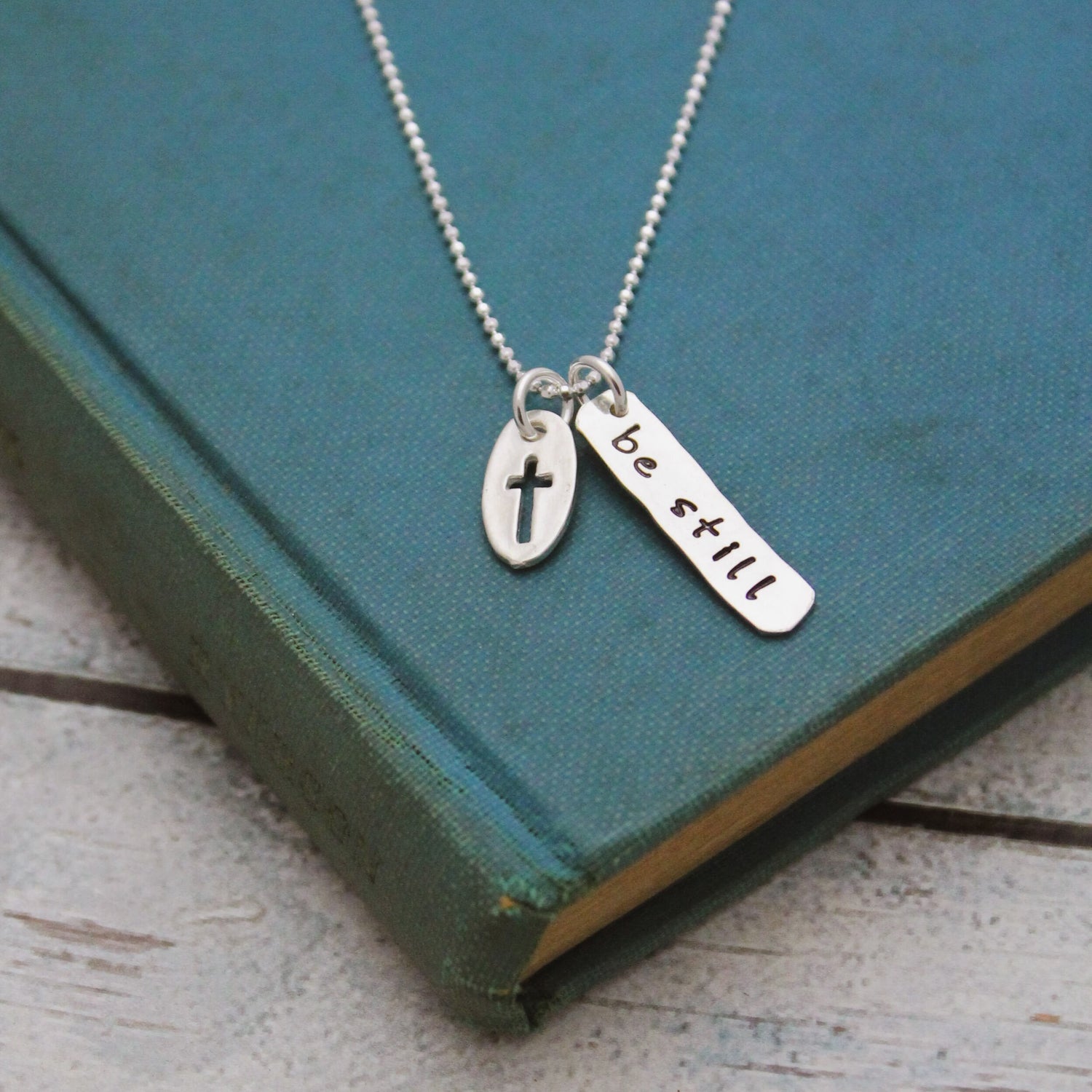 Be Still Cross Charm Necklace, Confirmation Cross Necklace, First Communion Cross Necklace, Personalized Hand Stamped Jewelry