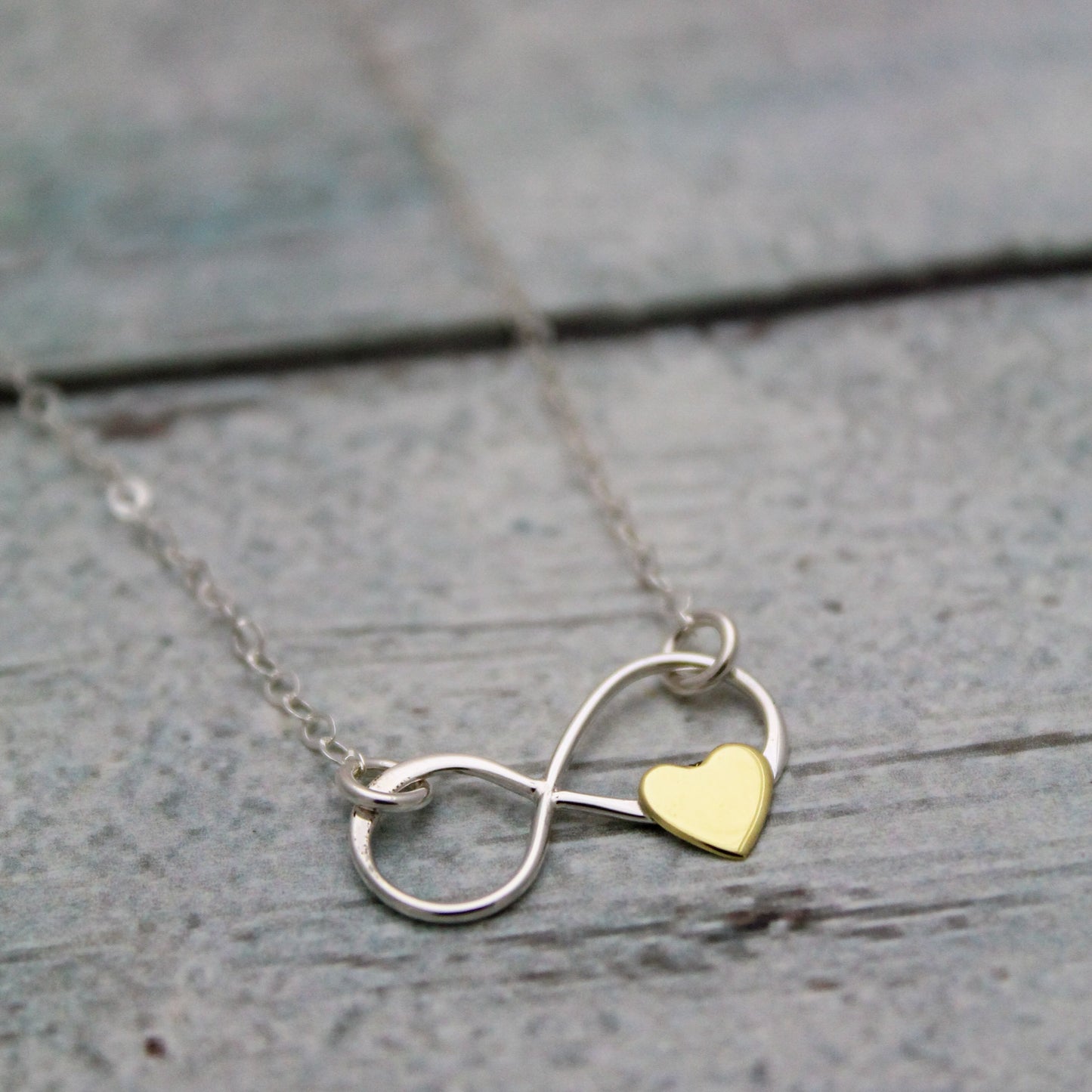 Infinite Love Necklace, Sterling Silver Bronze Necklace, Silver Infinity Heart Necklace, Infinity Heart Bar Necklace, Unique Gift for Her