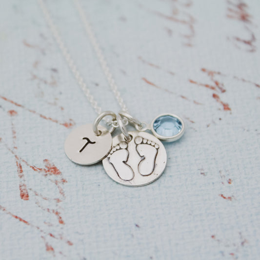 Dainty Baby Feet Necklace, Personalized New Mommy Necklace, Sterling Silver Necklace Mother Jewelry, Customized Cute Baby Footprint Necklace
