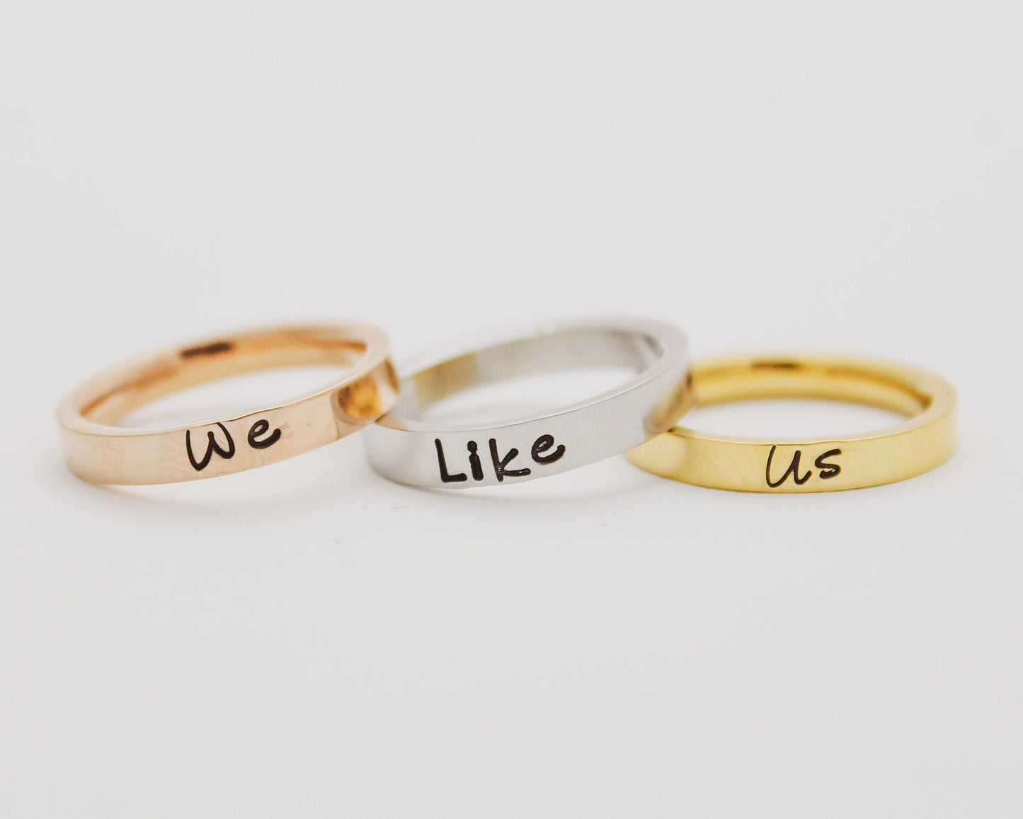 Personalized Stacking Ring Set, Mixed Metals Ring Set, Unique Hand Stamped Silver, Rose Gold, Gold Name Word Ring, Custom Personalized Ring