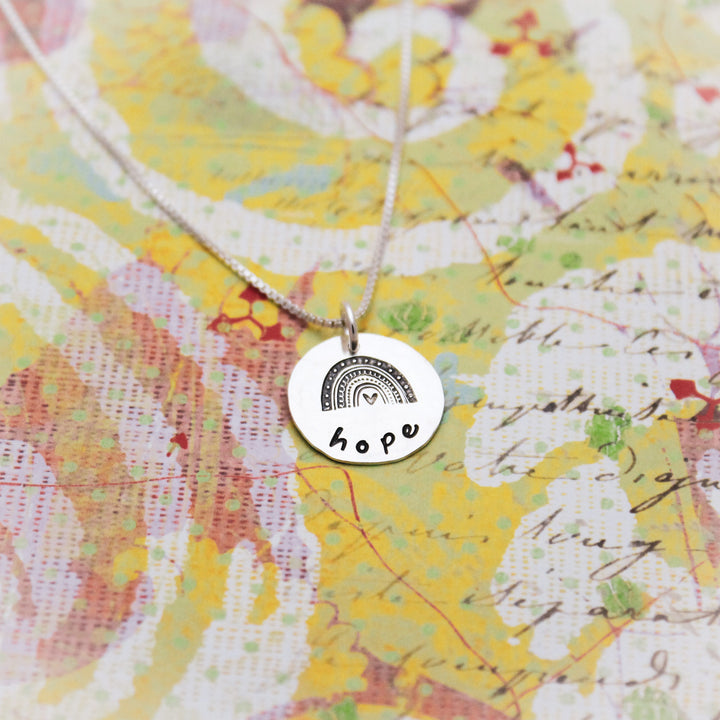 Hope Rainbow Necklace Personalized in Sterling Silver, Hand Stamped Jewelry Gift, Gifts for Her, Minimalist Jewelry, Hope Rainbow Jewelry