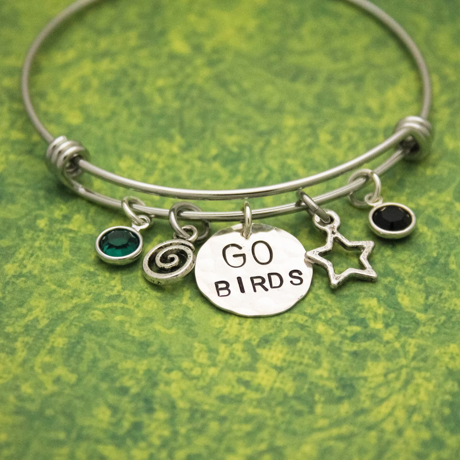 GO BIRDS Eagles Football Bangle Bracelet in Silver, Game Day Eagles Jewelry, Philadelphia Eagles Jewelry, Gifts for Her, Football Jewelry