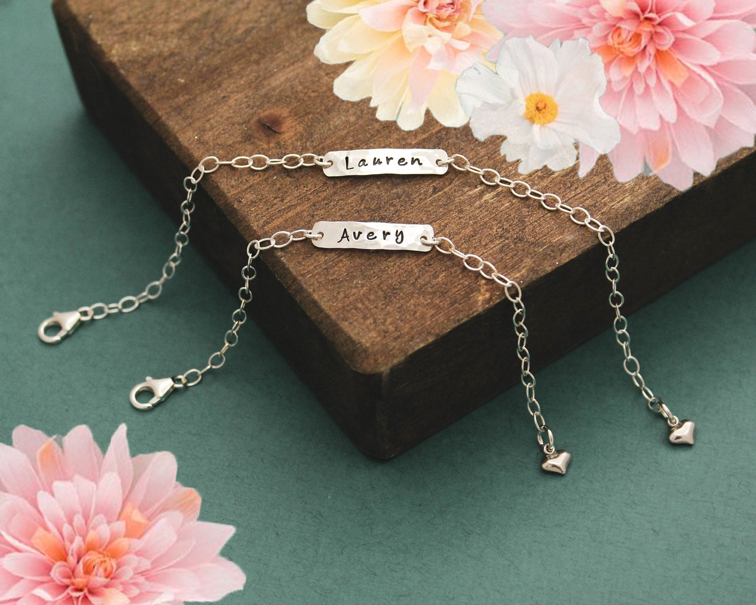 Mother Daughter Bracelet Set Personalized Hand Stamped Names Sterling Silver Jewelry, Mother's Day Gift, Mom + Daughter Gift Set