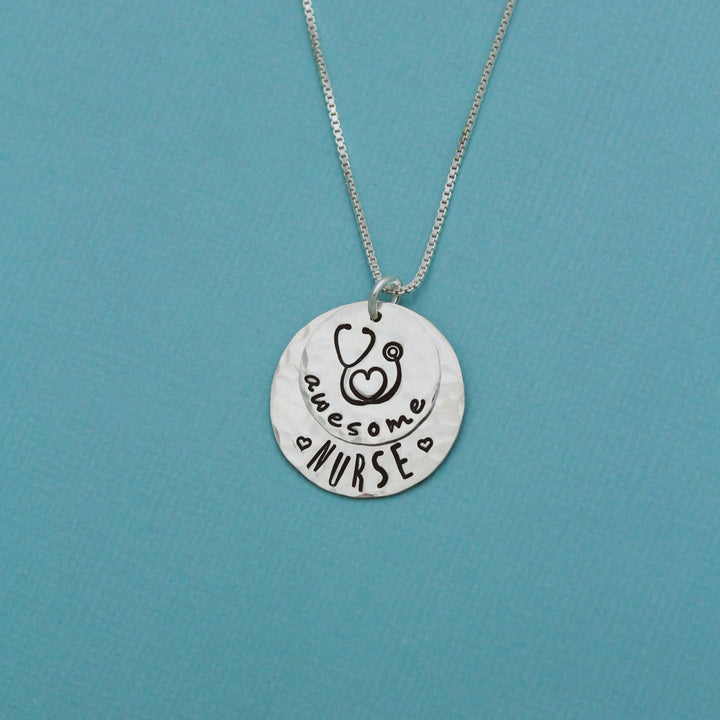 Awesome Nurse Necklace, Cute Nurse Necklace Gift, Nurse Jewelry, Nursing Gift, Nursing School Graduate Gift, Hand Stamped, Unique Nurse Gift