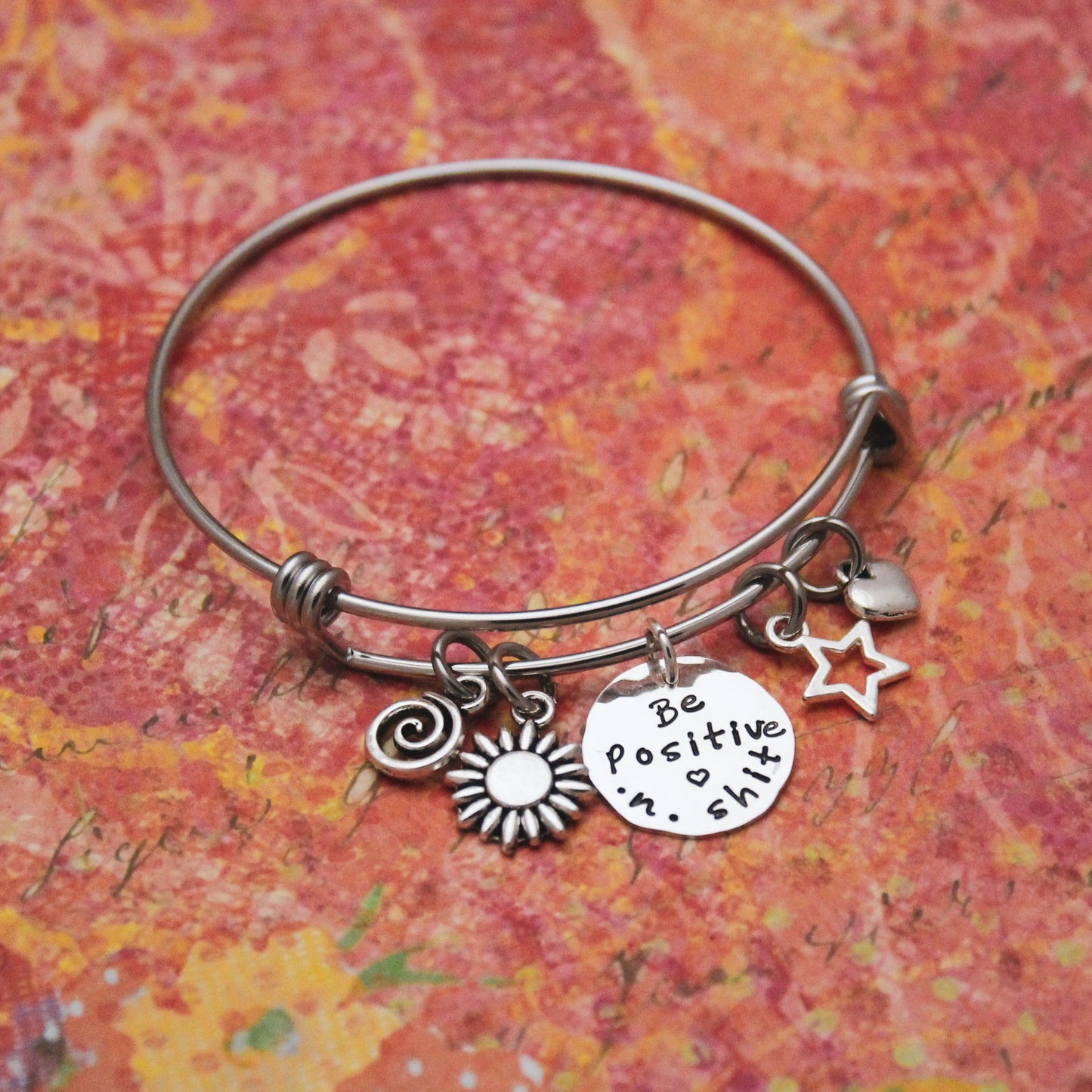 Be Positive n Shit Bracelet Bangle, Motivational Jewelry Bracelet, Curse Word Jewelry Bracelet Gift, Fun Hand Made Personalized Gift for Her