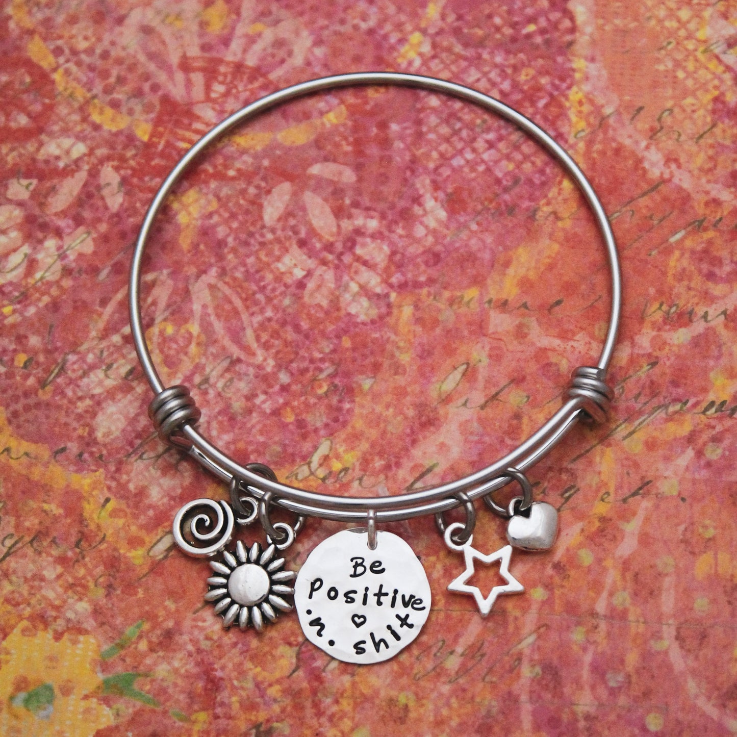 Be Positive n Shit Bracelet Bangle, Motivational Jewelry Bracelet, Curse Word Jewelry Bracelet Gift, Fun Hand Made Personalized Gift for Her