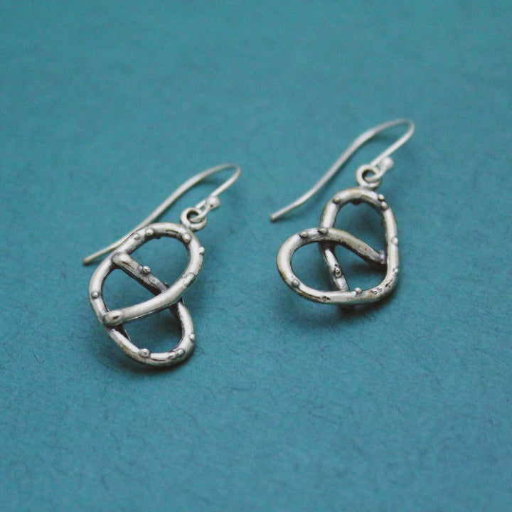 Cute Pretzel Earrings, Sterling Silver Pretzel Earrings, Pretzel Jewelry, Sterling Silver Food Pretzel Earrings, Funky Food Earrings Gift