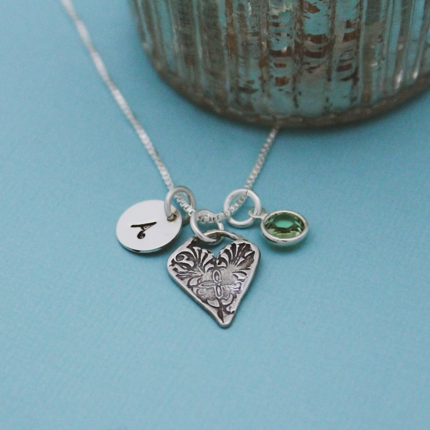 August Heart Birthstone Necklace, August Peridot Jewelry, August Birthday Gift, August Birthstone Jewelry, Peridot Necklace, Sterling Silver
