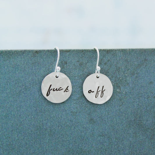 Fuck Off Sterling Silver Earrings, Fuck Jewelry,  Fuck Off Earrings, Fun Funky Fuck Jewelry Expletive Gift for Her, Whimsigoth