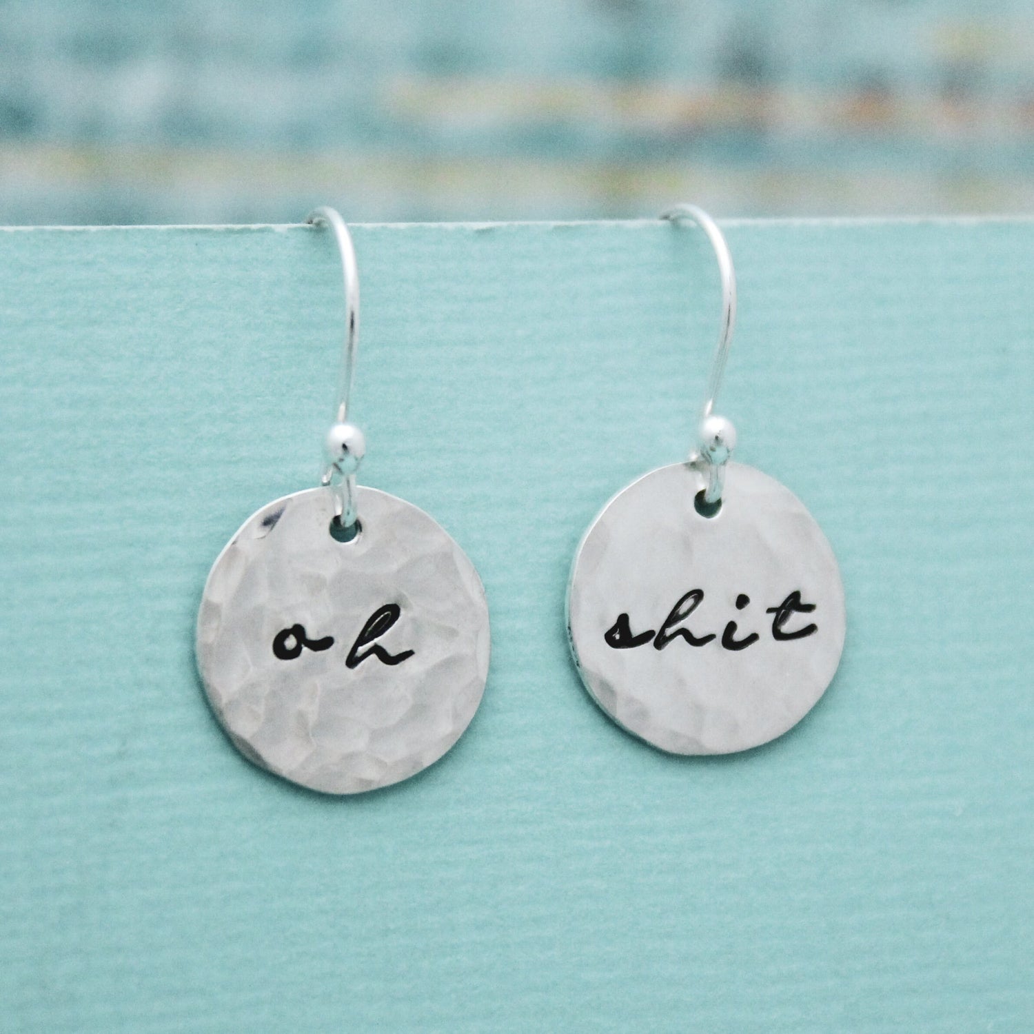 OH Shit Sterling Silver Earrings, Shit Jewelry, Hand Stamped Personalized Oh Shit Earrings, Fun Funky Oh Shit Jewelry Expletive Gift for Her