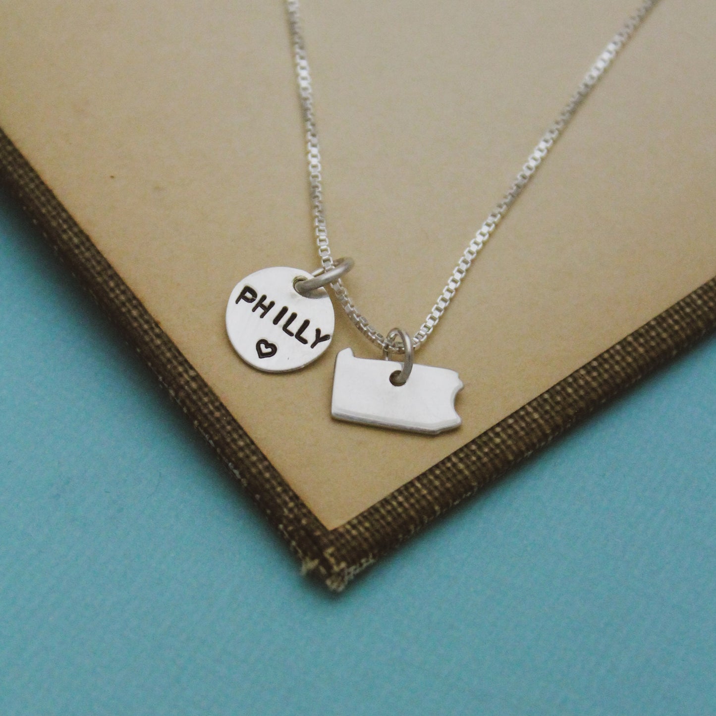 Tiny Philly PA State Home Necklace in Sterling Silver, Philadelphia Necklace