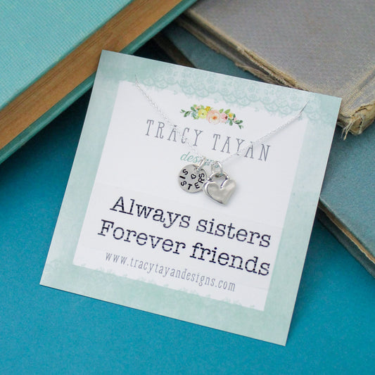 Sisters Necklace Personalized Sterling Silver, Hand Stamped Jewelry Gift, Always Sisters Forever Friends Necklace, Sisters Jewelry Box Gift