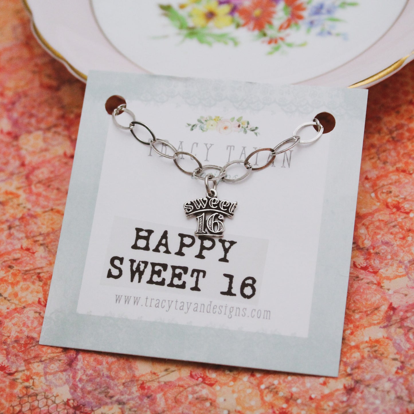 Sweet 16 Birthday Bracelet, Happy Sweet Sixteen Bracelet, Sterling Silver Chain Bracelet, Birthday Gift for Her, Cute Unique Sweet 16 Gift