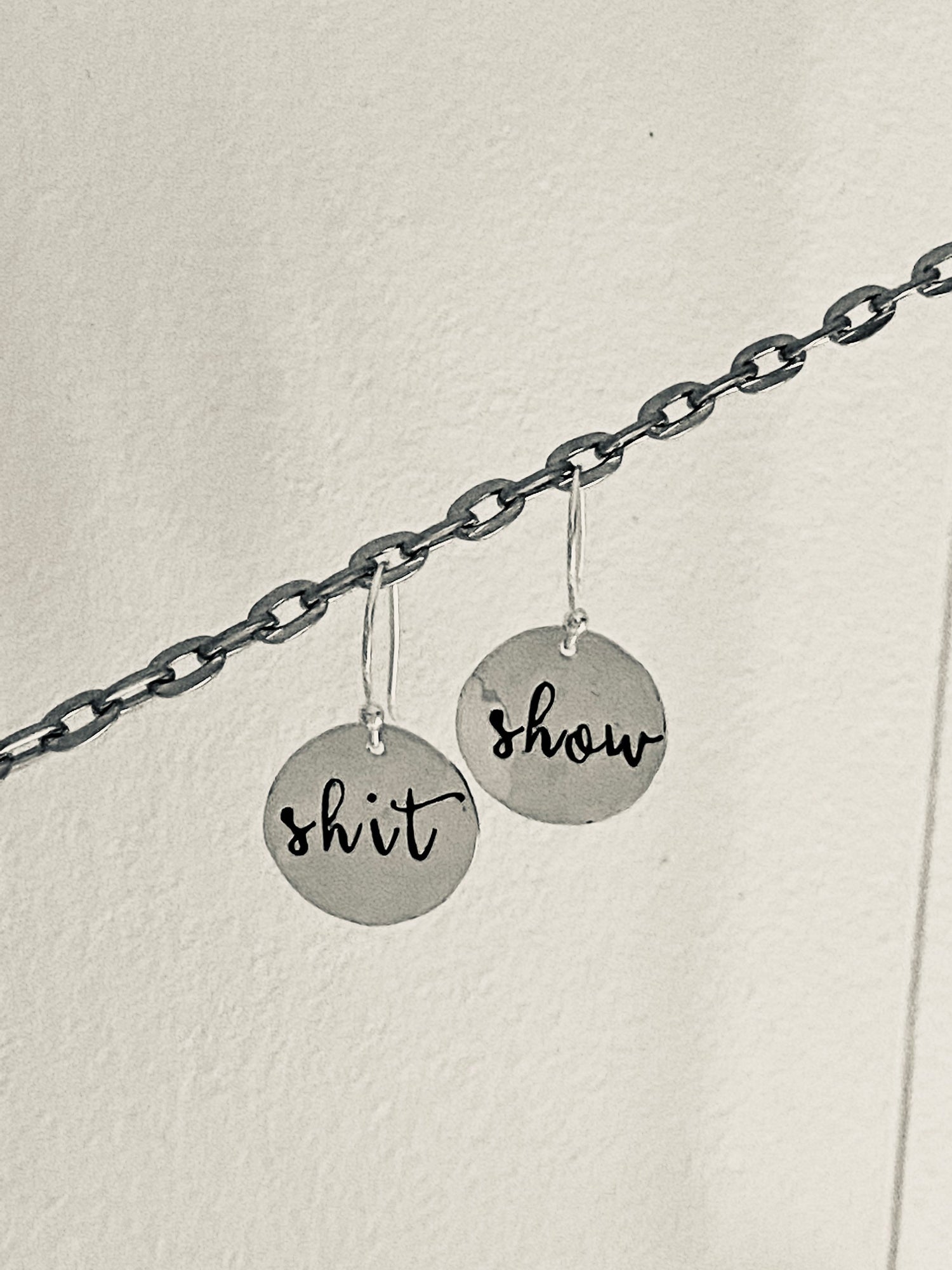 Shit Show Earrings in Sterling Silver, Funny Inspirational Jewelry, Gift for Her, Curse Word Jewelry, Shit Show Gift, Funny Shit, Shit Gift