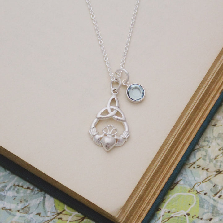 Claddagh Birthstone Necklace, Claddagh Gift, Claddagh Irish Necklace, Celtic Jewelry, Best Friend, Anniversary Necklace, Claddagh Necklace
