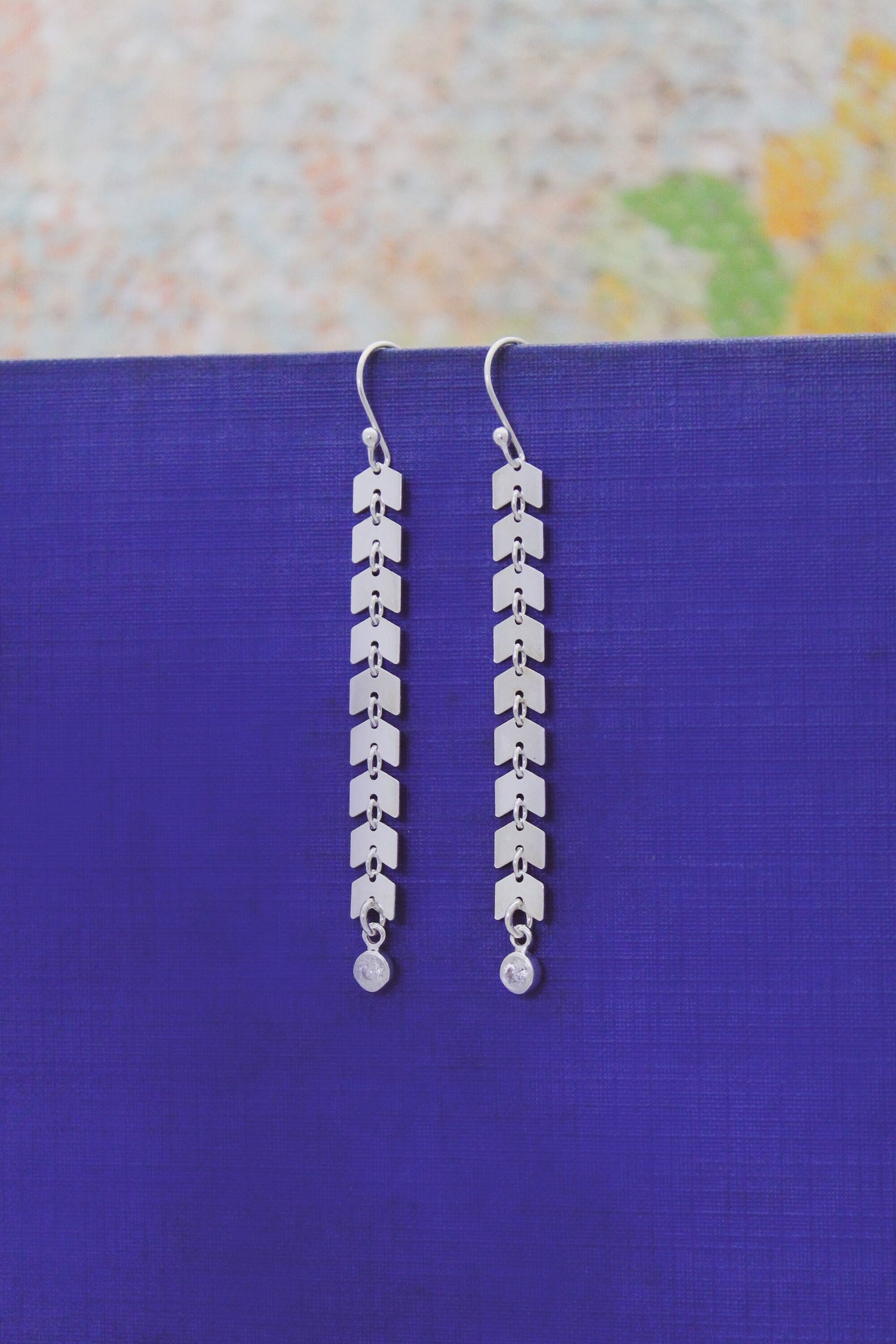 Statement Chevron Style Earrings, Sterling Silver Jewelry April Birthday Gift, April Birthstone Jewelry, Long Earrings, Unique Earrings