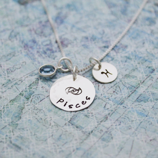 Pisces Zodiac Necklace - Sterling Silver Pisces Zodiac Necklace - Pisces Birthday Jewelry - Astrological Sign Birthday Gift
