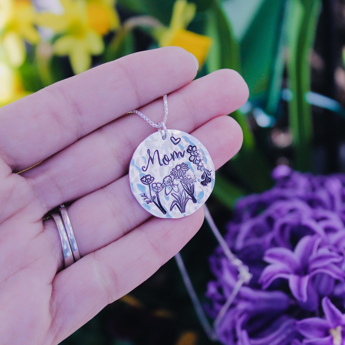 Birth Month Flower Necklace for Mom, Sterling Silver Birth Flower Garden Necklace, Birthday Gift, Flower Jewelry, Mother's Day Garden Gift