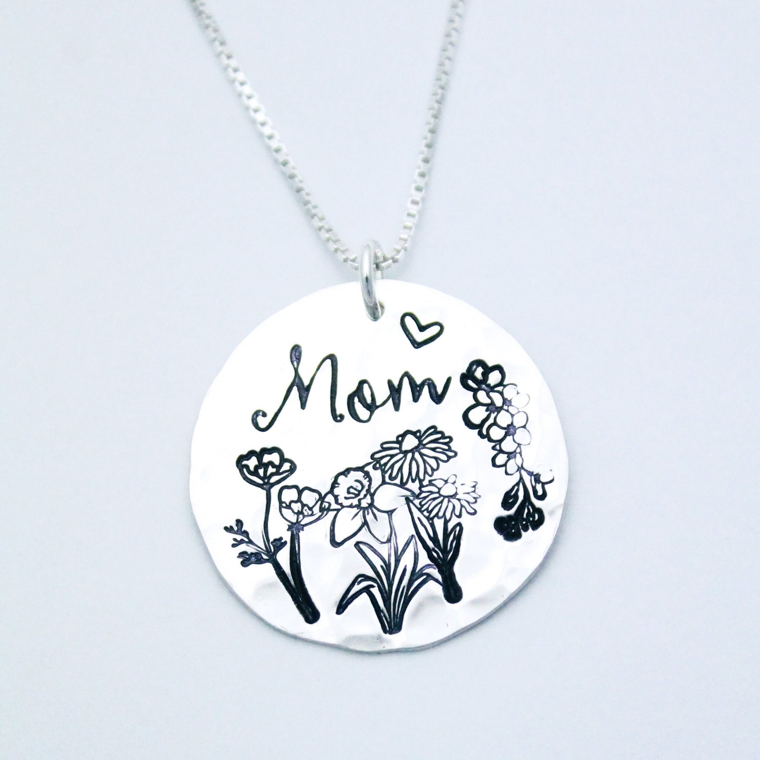 Birth Month Flower Necklace for Mom, Sterling Silver Birth Flower Garden Necklace, Birthday Gift, Flower Jewelry, Mother's Day Garden Gift