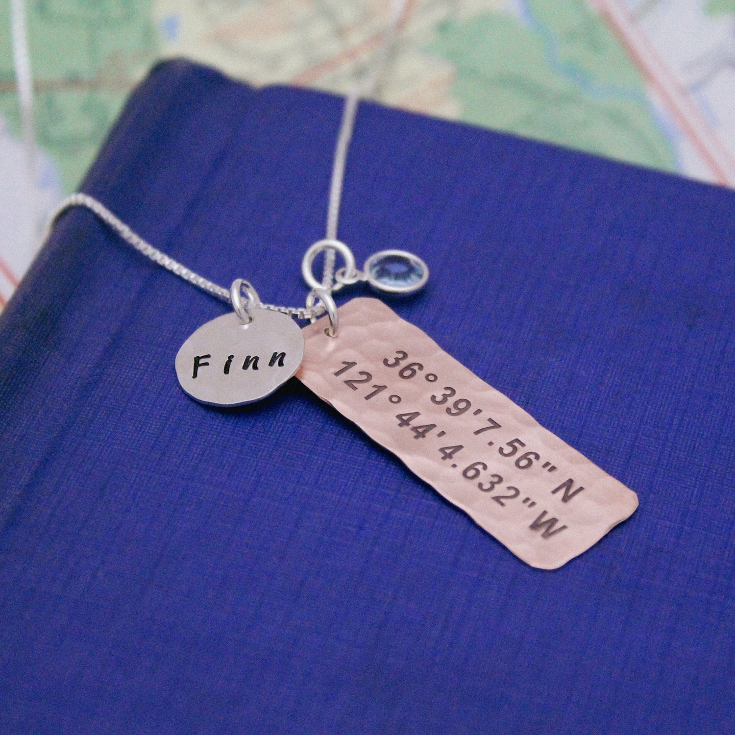CHART your Special Place Latitude and Longitude  Personalized Copper, Silver, or Brass Coordinates Necklace Hand Stamped Jewelry