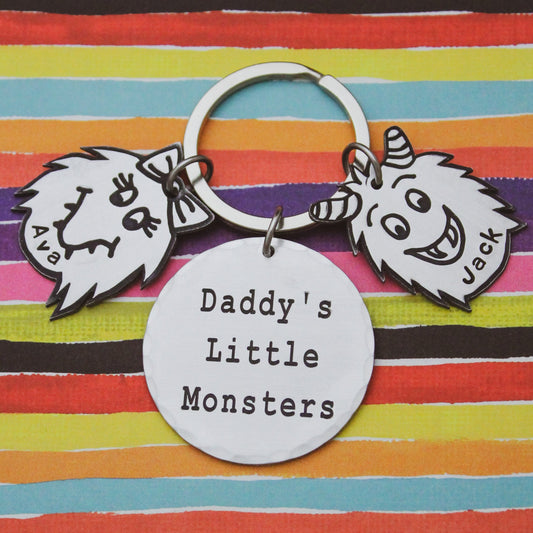 Daddy's Little Monsters Keychain, Monster Keychain, Father's Day Gift, Gift for Him, Dad's Monsters Keychain, Grandfather Gift, Monster Gift