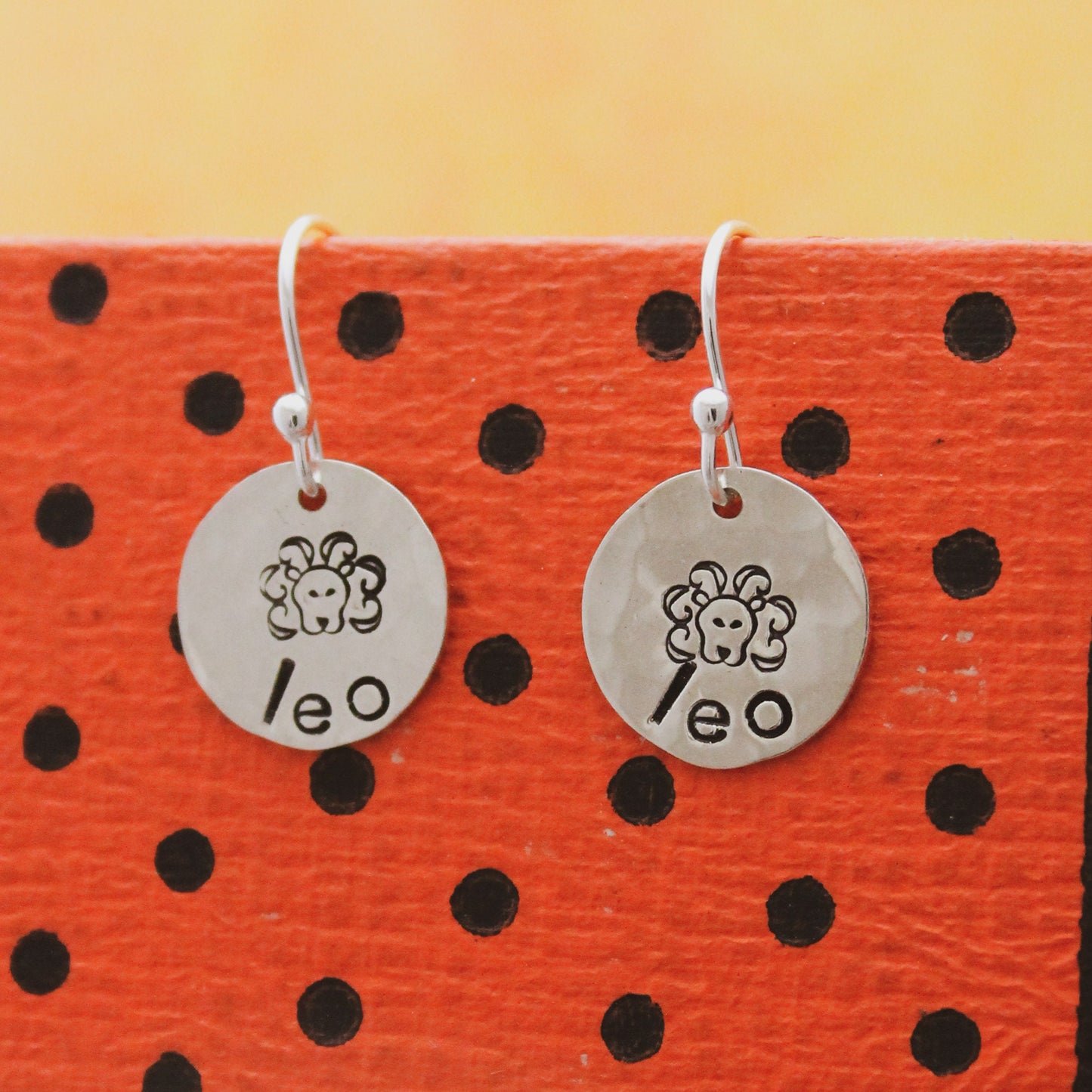 Leo Lion Sterling Silver Earrings, Zodiac Sign Jewelry, Hand Stamped Personalized Earrings, Leo Zodiac Jewelry Unique Birthday Gift for Her