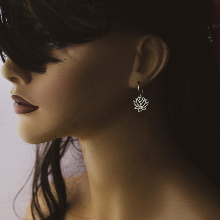 LOTUS Sterling Silver Earrings, Lotus Flower Jewelry, Lotus Namaste Boho Earrings, Yoga Jewelry Zen Breathe Unique Gift for Her, Birthday