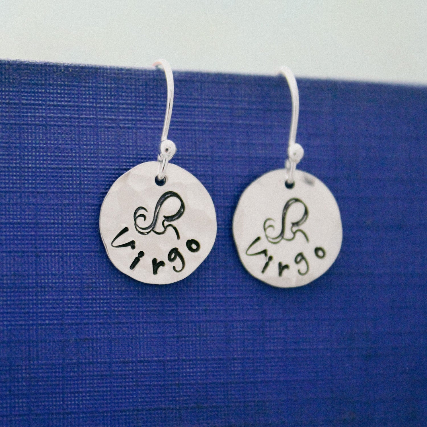 Virgo Sterling Silver Earrings, Virgo Zodiac Sign Jewelry, Hand Stamped Witchy Earrings, Virgo Zodiac Jewelry Unique Gift for Her, Virgo