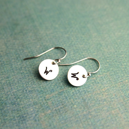 Initial Earrings Hand Stamped Personalized Sterling Silver