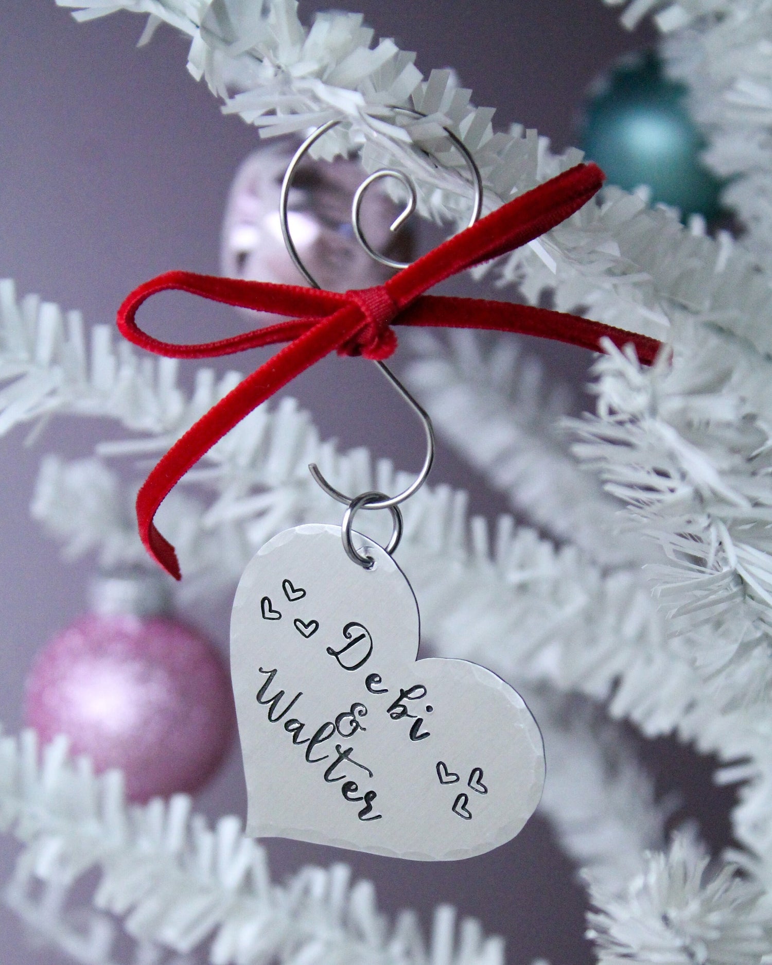 Heart Personalized Hand Stamped Christmas Ornament in Aluminum, Engagement Ornament or Name Ornament