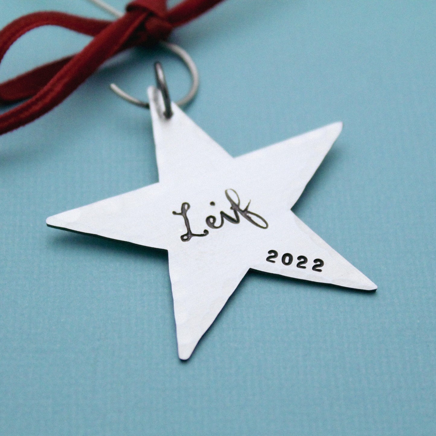 Christmas Star Ornament Personalized Hand Stamped in Aluminum