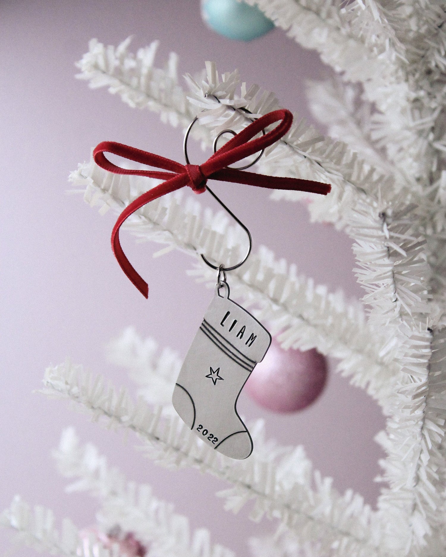 Personalized Christmas Stocking Hand Stamped Christmas Ornament in Pewter