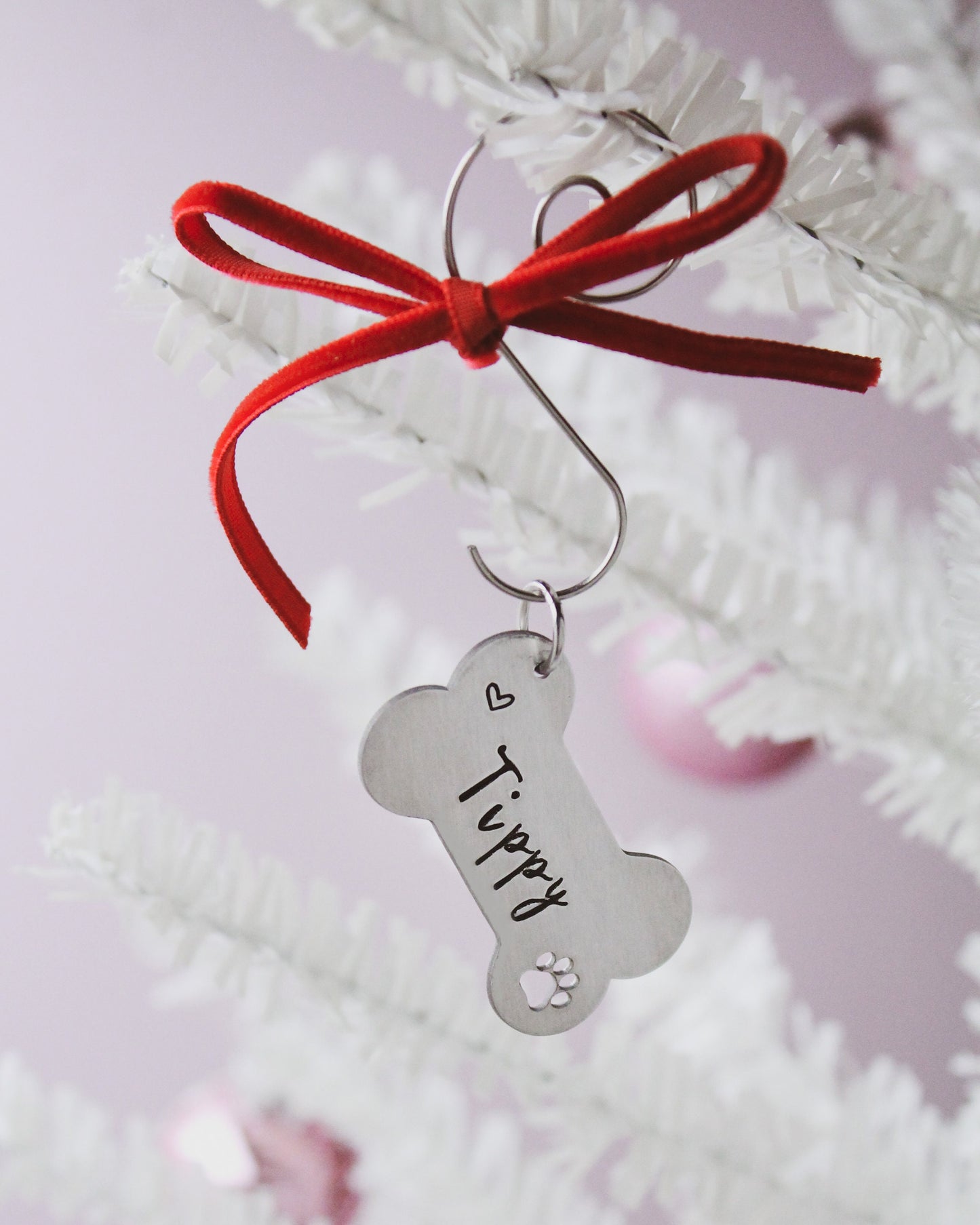Dog Bone Christmas Ornament, Personalized Name Christmas Ornament, Custom Ornament, Cute Dog Bone Pet Ornament, Hand Stamped in Pewter