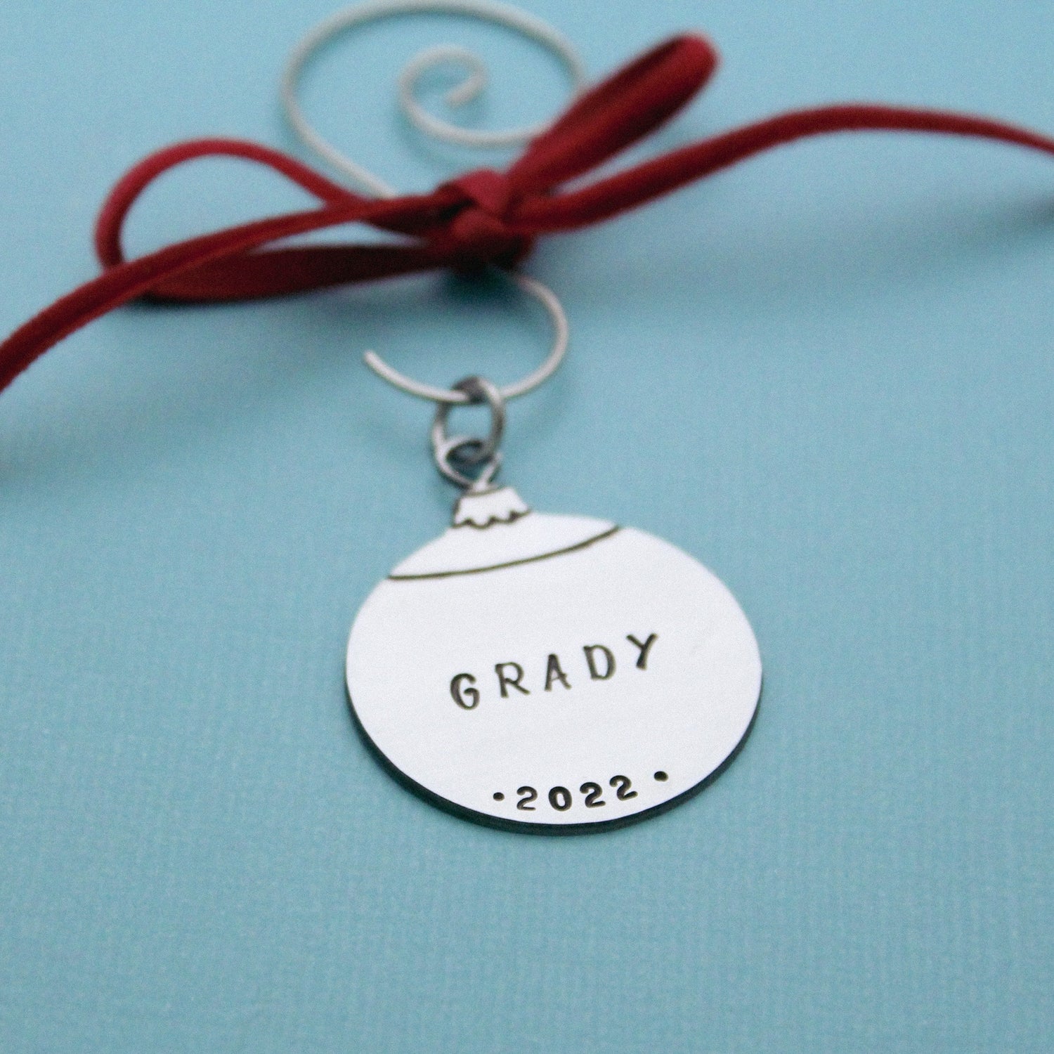 Personalized Custom Christmas Ornament Hand Stamped in Aluminum