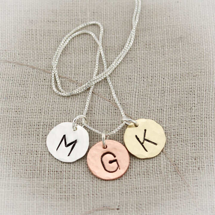 Initial Necklace Sterling Silver, Copper and Brass Personalized Hand Stamped Jewelry