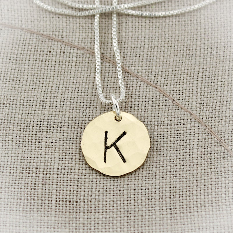 1/2 Inch Brass Disc Hammered Initial Hand Stamped Charm