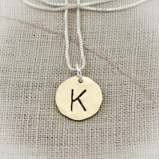 1/2 Inch Brass Disc Hammered Initial Hand Stamped Charm