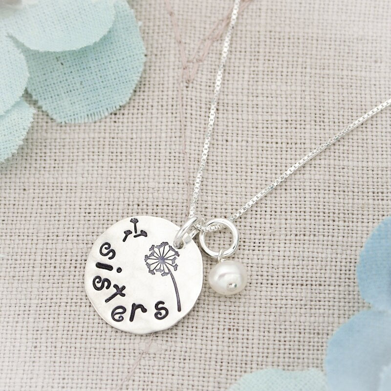 Sterling Silver Disc Sister Necklace Hand Stamped Jewelry