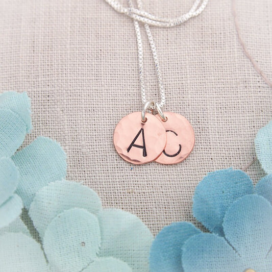 1/2 Inch Copper Disc Hammered Initial Hand Stamped Charm