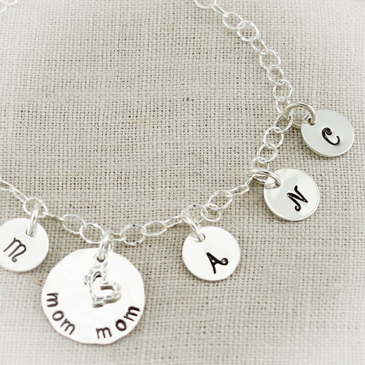 Mother or Grandmother Sterling Silver Initial Anklet Hand Stamped Personalized