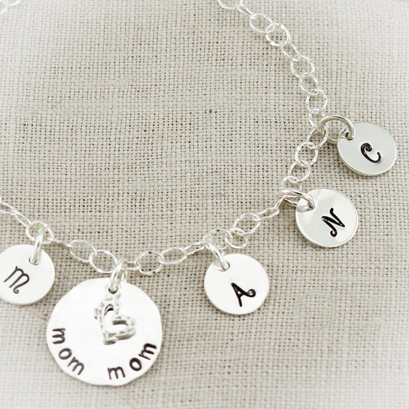Personalized Charm Bracelet for Mom or Grandma, New Mommy Bracelet, New Baby Gift, New Grandmother Gift, Mother's Day Gift, Hand Stamped