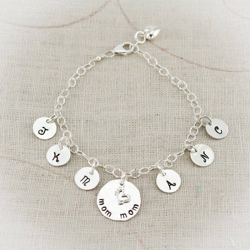 Personalized Charm Bracelet for Mom or Grandma, New Mommy Bracelet, New Baby Gift, New Grandmother Gift, Mother's Day Gift, Hand Stamped