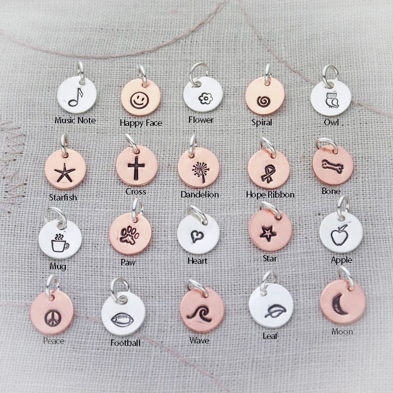 Personalized Copper Charms, Personalized Brass Charms, Copper Disc Charm, Brass Charm, Hand Stamped Charms, Charms for Bracelets, Necklace