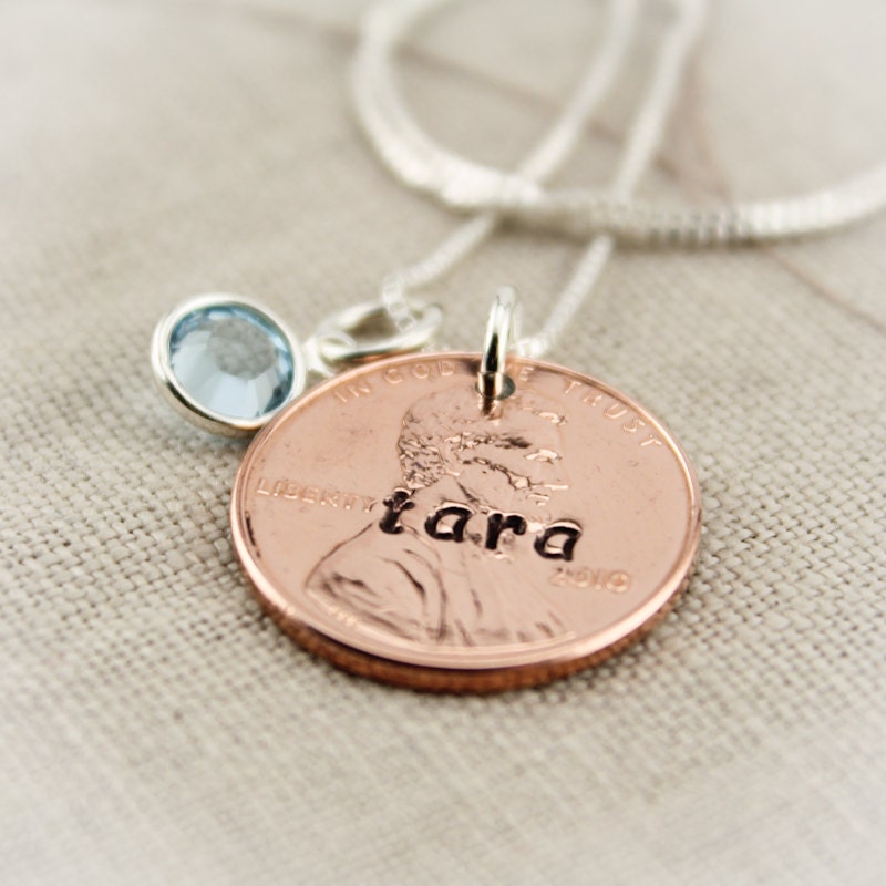 Personalized Lucky Penny Charm Necklace Sterling Silver Hand Stamped Jewelry - Many Years of Pennies Available-