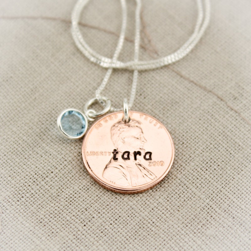Personalized Lucky Penny Charm Necklace Sterling Silver Hand Stamped Jewelry - Many Years of Pennies Available-
